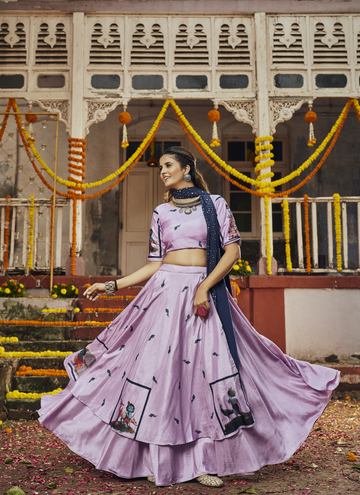 Dusty Pink Digital Printed Silk Garba Chaniya Choli for Navratri